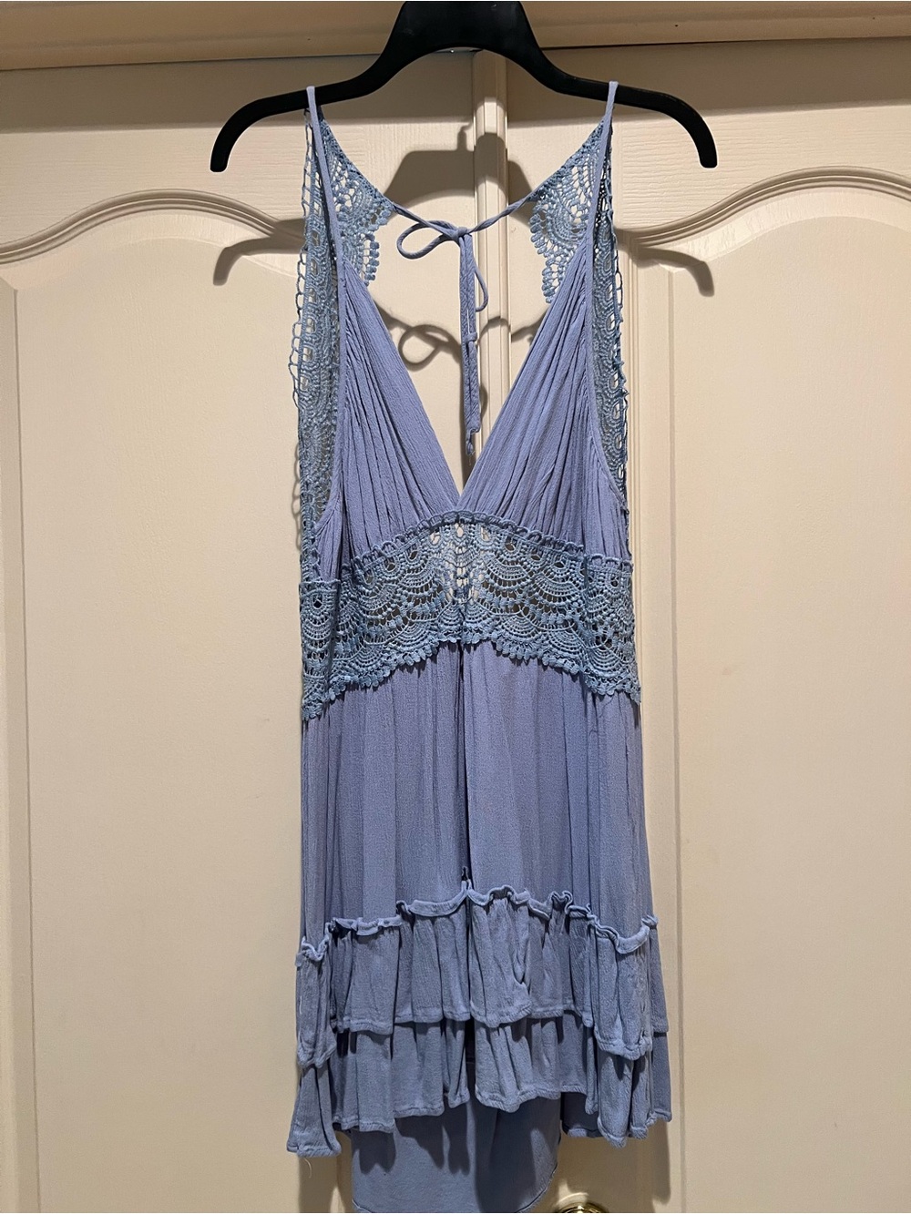 Light Blue Lace Trim Spaghetti Strap Dress